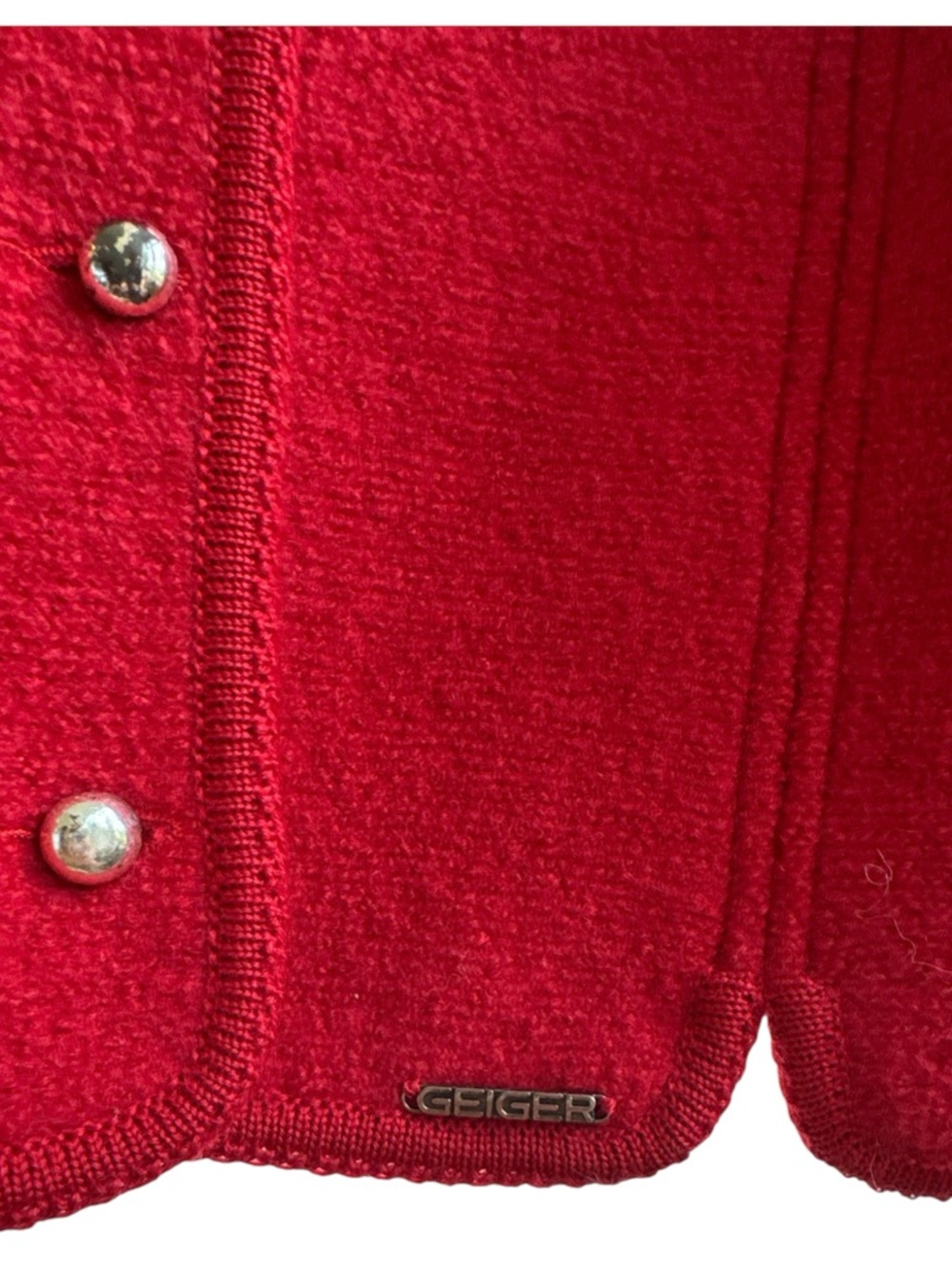 Geiger Tyrol Austria Boiled Wool Cardigan Knit Sweater Jacket Red Sz 42- Large - Picture 6 of 10